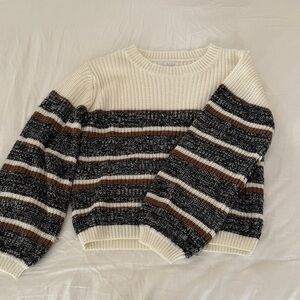 Sage Striped Crew Neck Sweater - Cream, Black, Brown